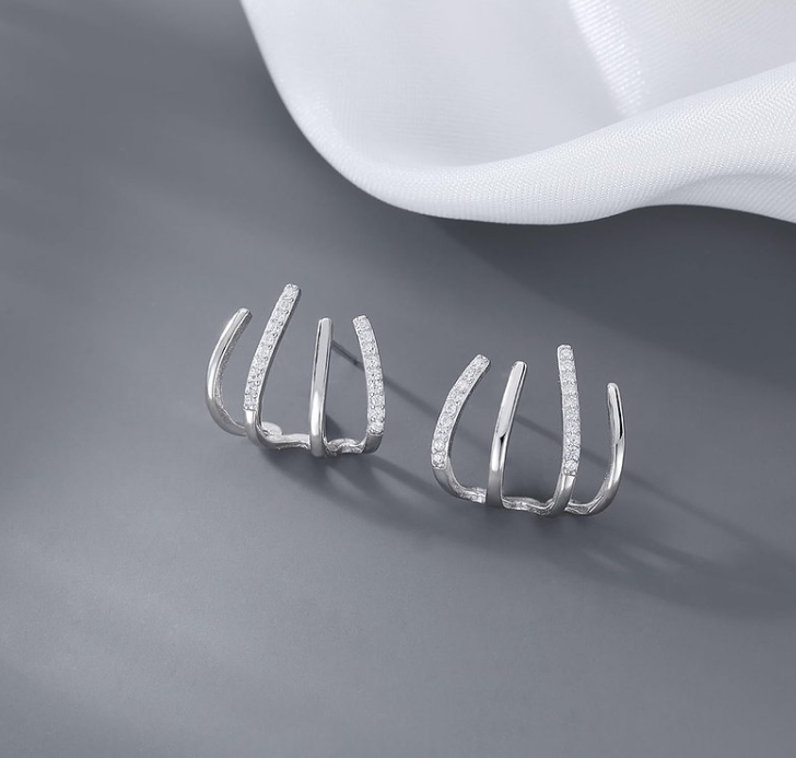 925 Sterlong Silver CZ Half Hoop Earrings