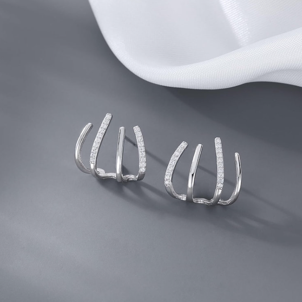 Modern Silver Claw Earrings with CZ – Minimalist 925 Sterling Silver