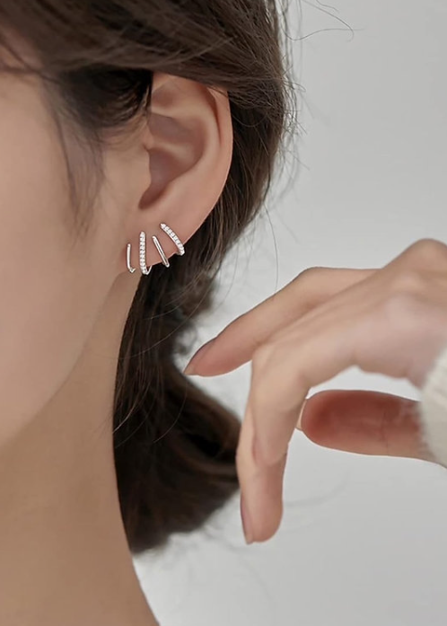 925 Sterlong Silver CZ Half Hoop Earrings