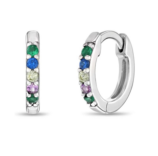 Vibrant Rainbow CZ Huggie Earrings – Cute 10mm Everyday Silver Hoops