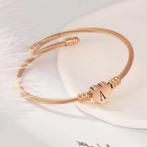 Personalized Letter "A" Charm Bangle – Rose Gold Expandable Bracelet