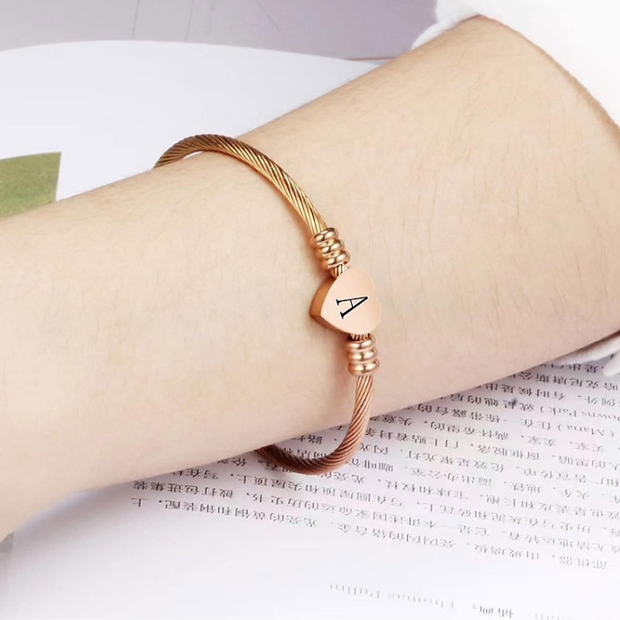 Personalized Letter "A" Charm Bangle – Rose Gold Expandable Bracelet