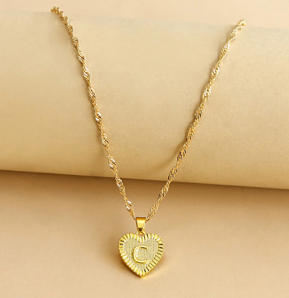 Classic Gold Heart Initial Necklace – Elegant Letter "C" Everyday Luxury