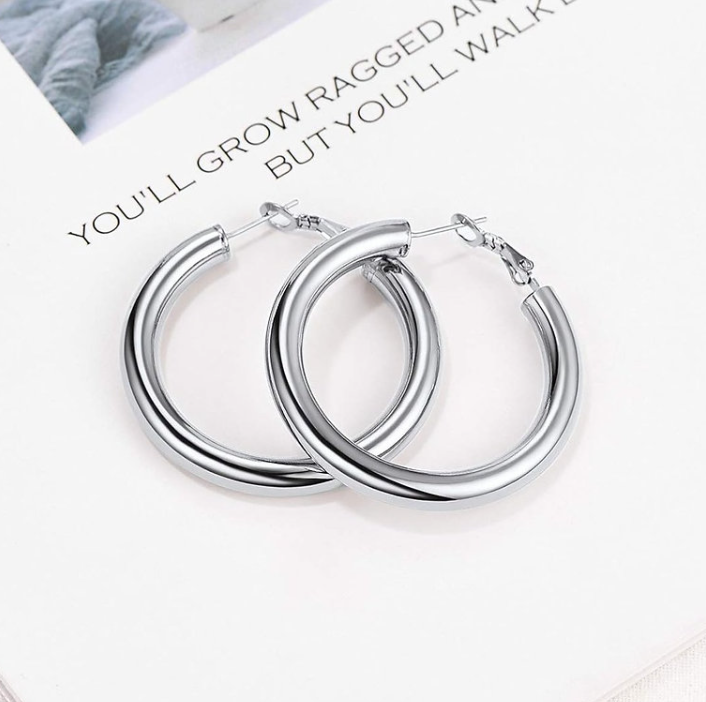90s Retro 50mm Chunky Silver Hoops – Bold Everyday 925 Sterling Silver
