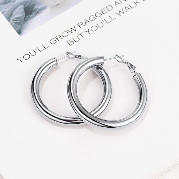 90s Retro 50mm Chunky Silver Hoops – Bold Everyday 925 Sterling Silver