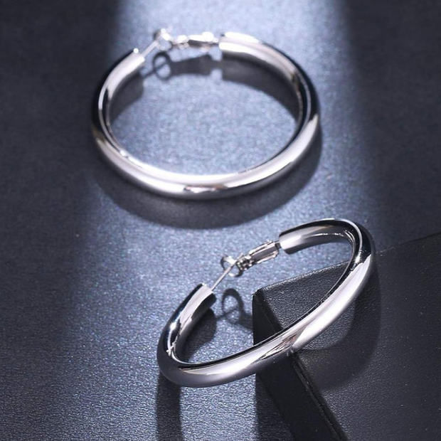90s Retro 50mm Chunky Silver Hoops – Bold Everyday 925 Sterling Silver