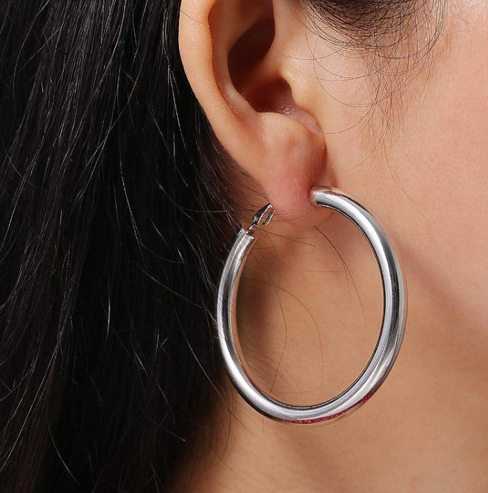 90s Retro 50mm Chunky Silver Hoops – Bold Everyday 925 Sterling Silver