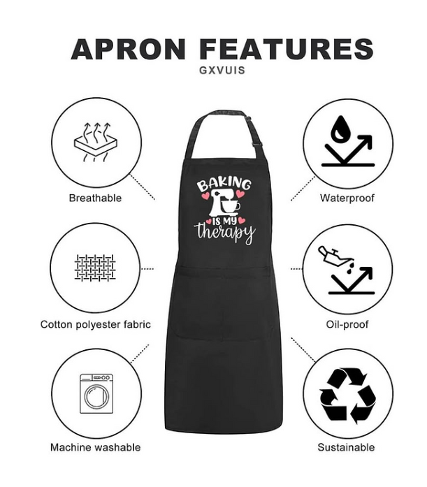 Baking Is My Therapy Aprons for Women with 2 Pocket Baked Waterproof Adjustable