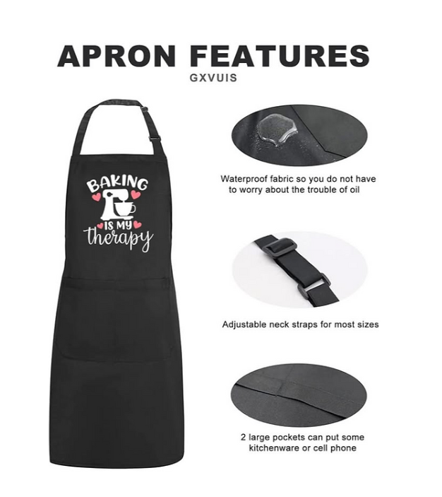 Baking Is My Therapy Aprons for Women with 2 Pocket Baked Waterproof Adjustable
