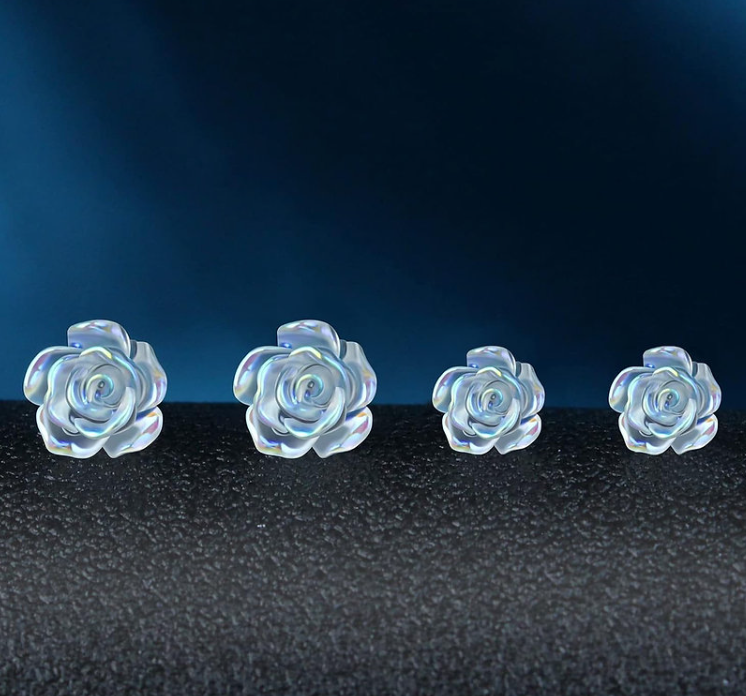 Tiny Carved Rose Flower Earrings – 925 Silver Post Botanical Studs