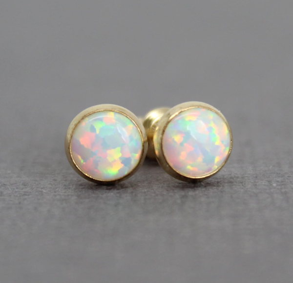 White Opal Gold Stud Earrings – Premium Gold Plated Sterling Silver