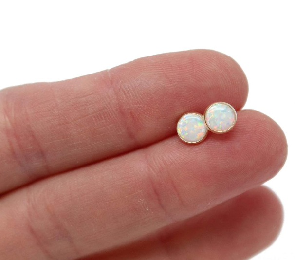 Opal Stud Sterling Silver Earrings