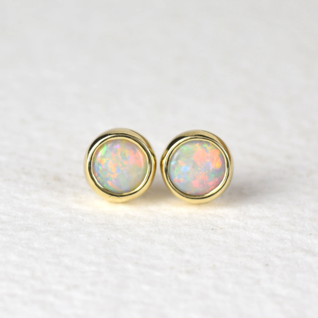 White Opal Gold Stud Earrings – Premium Gold Plated Sterling Silver
