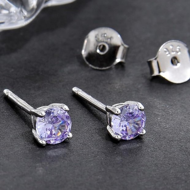 Classic Amethyst Color Stud Earrings – Premium 925 Silver 7mm Jewelry