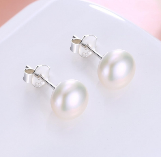 8mm Round White Pearl Earrings – Premium 925 Sterling Silver Studs
