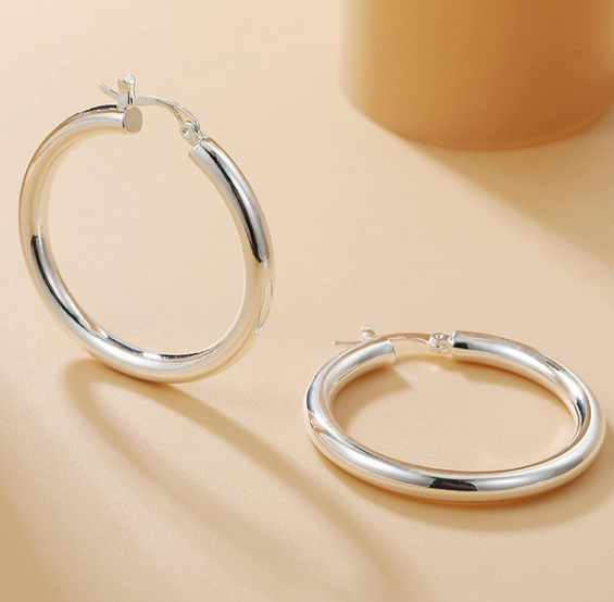 Sterling 925 Silver Hoop Earrings 4 mm