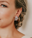 Silver CZ Leaf Wedding Earrings – 20mm Marquise Bridal Cluster Jewelry