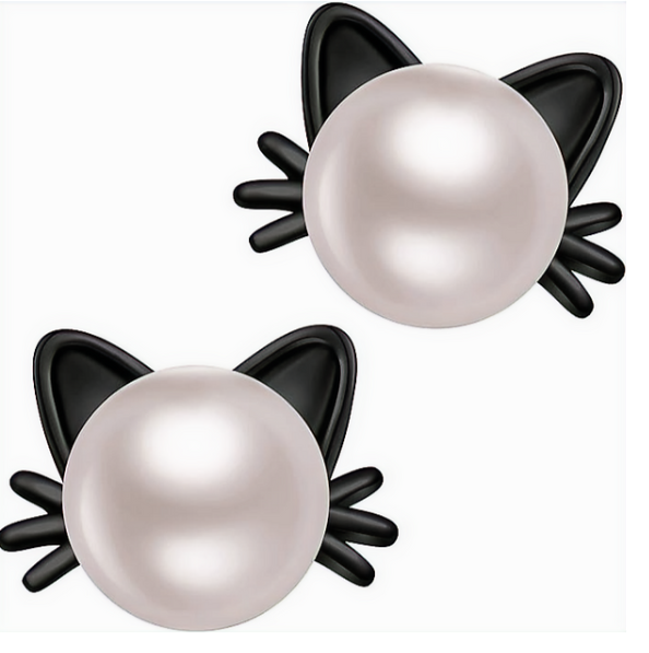 Cute Silver Kitty Pearl Studs – Hypoallergenic Cat Earrings