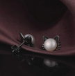 Cute Silver Kitty Pearl Studs – Hypoallergenic Cat Earrings