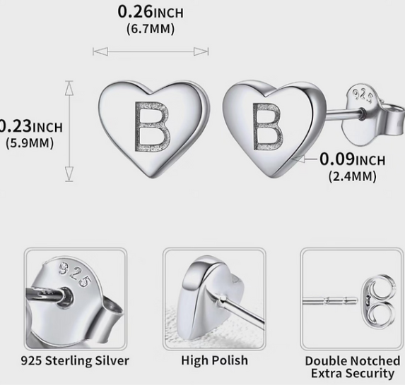 Personalized Letter B Stud Earrings – Premium 925 Sterling Silver