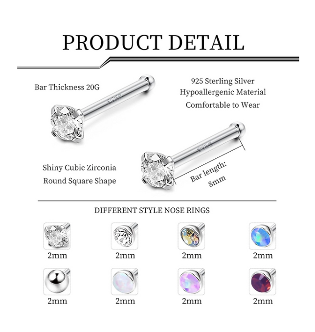 Sterling 925 Silver Set of 8 Piercing