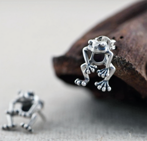 Sterlong Silver Earrings Frog