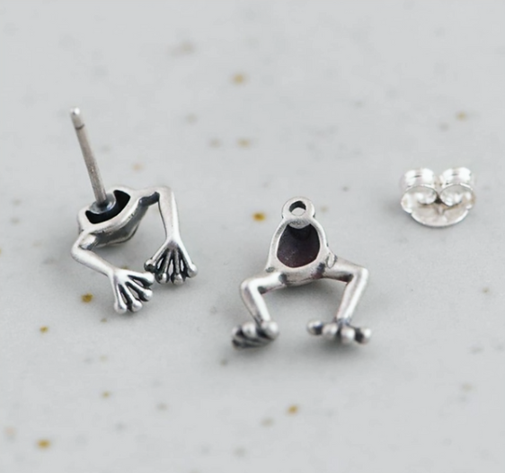 Sterlong Silver Earrings Frog