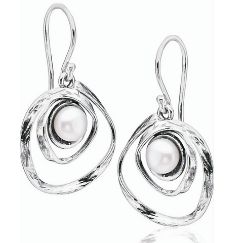 Modern Silver Pearl Circle Earrings – Elegant 20mm Everyday Luxury