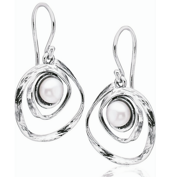 Modern Silver Pearl Circle Earrings – Elegant 20mm Everyday Luxury