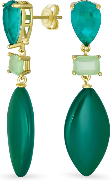 Emerald Green Geometric Drop Earrings – 925 Silver Statement Dangles