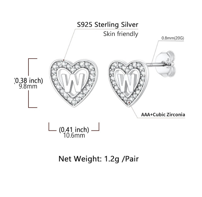 Sterling 925 Silver Letter "W" Earrings