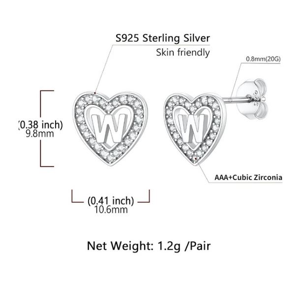 Sparkling Heart Letter "W" Studs – Perfect Personalized Gift