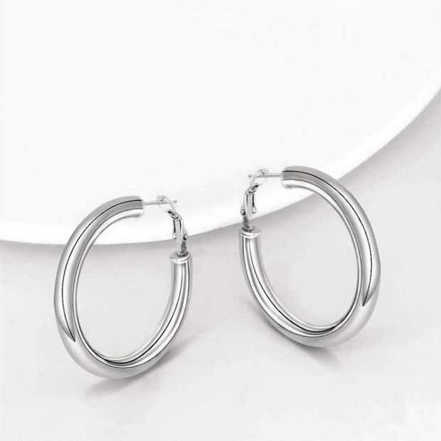 40mm Chunky Silver Hoop Earrings – 5mm Thick 925 Sterling Silver