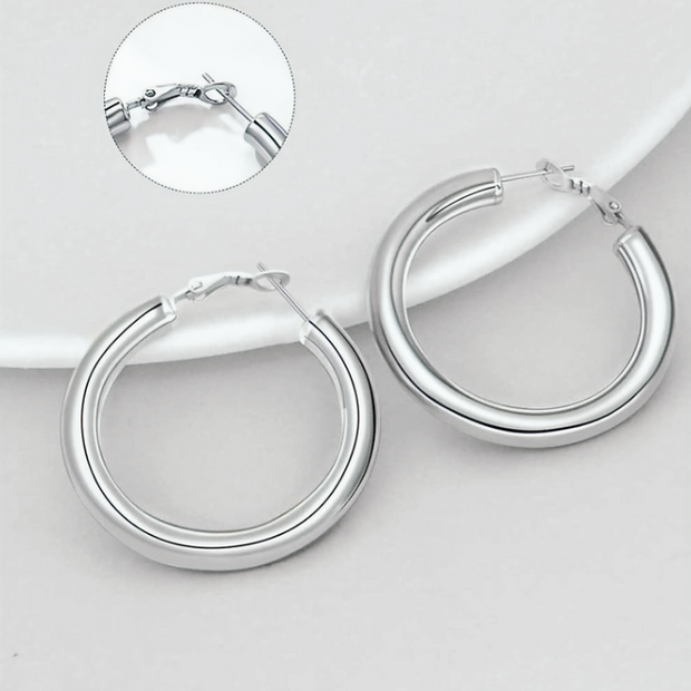 40mm Chunky Silver Hoop Earrings – 5mm Thick 925 Sterling Silver