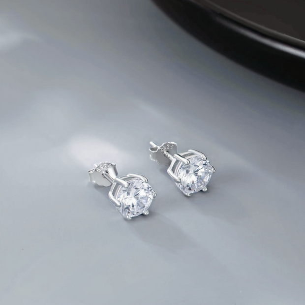 Classic Round Cubic Zirconia Studs – Premium 925 Silver Earrings