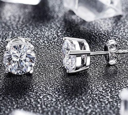 Classic 8mm Silver CZ Stud Earrings – Large Diamond Alternative Studs