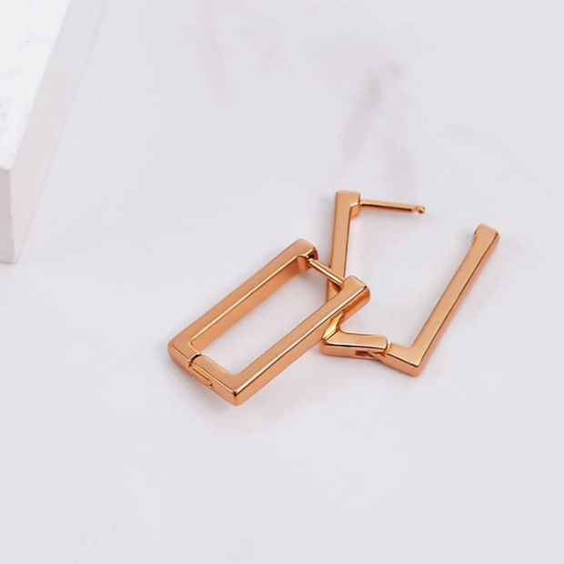 Minimalist Square Huggie Earrings – 14K Gold Plated Geometric Hoops