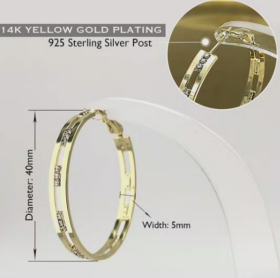 Statement 45mm Textured Gold Hoops – Premium 925 Silver Base