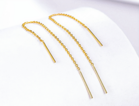 Long Gold Chain Drop Earrings – 9cm Sterling Silver Pull-Throughs