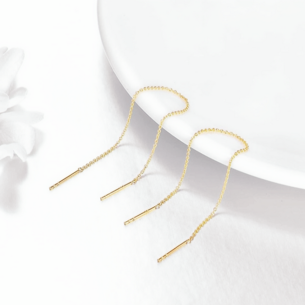 Long Gold Chain Drop Earrings – 9cm Sterling Silver Pull-Throughs