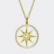 Gold Compass Pendant Necklace – 17 inch Sterling Silver Chain