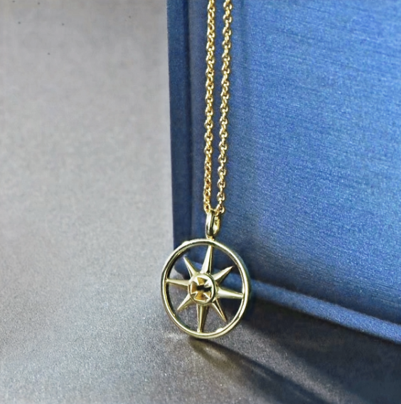 Gold Compass Pendant Necklace – 44cm Sterling Silver Chain
