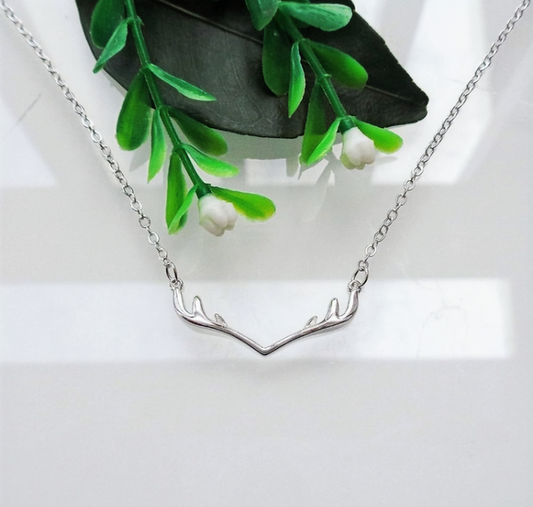 Sterling 925 Silver Deer Antler Necklace 1 mm