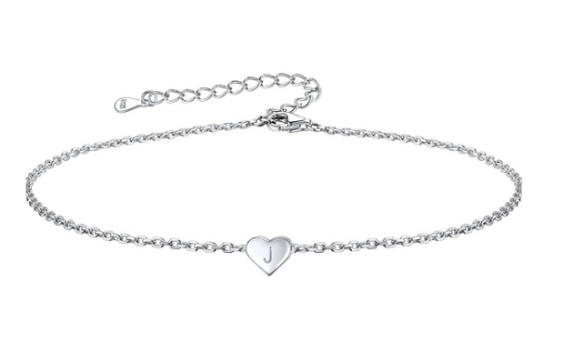 Personalized "J" Heart Necklace – Adjustable 16"-18" Silver Chain