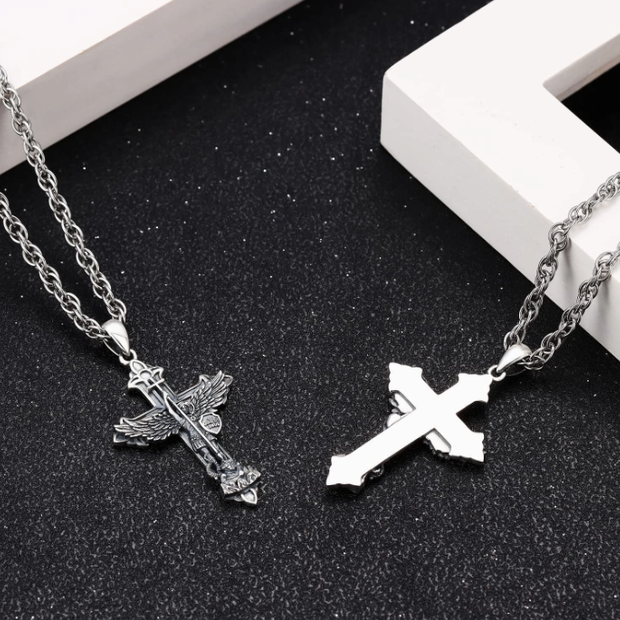 St. Michael Protection Cross Necklace – 925 Silver & Stainless Steel