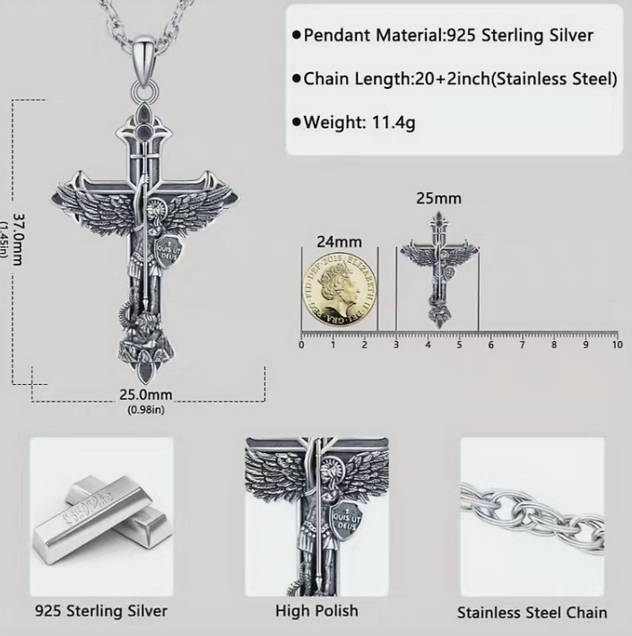 925 Sterling Silver St Michael Medal Necklace 3 mm
