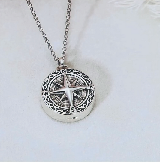 Sterling Silver compass Locket Necklace