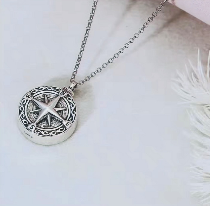Sterling Silver compass Locket Necklace
