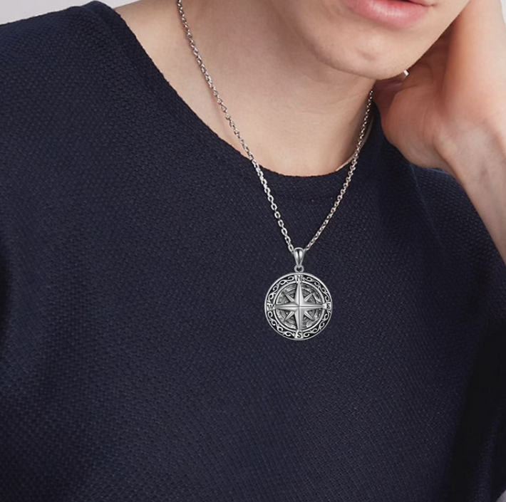 Sterling Silver compass Locket Necklace