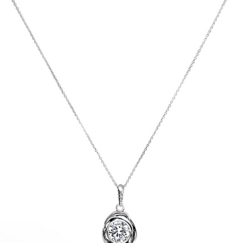 Round Cubic Zirconia Swirl Necklace – Premium 925 Sterling Silver 18 Inch